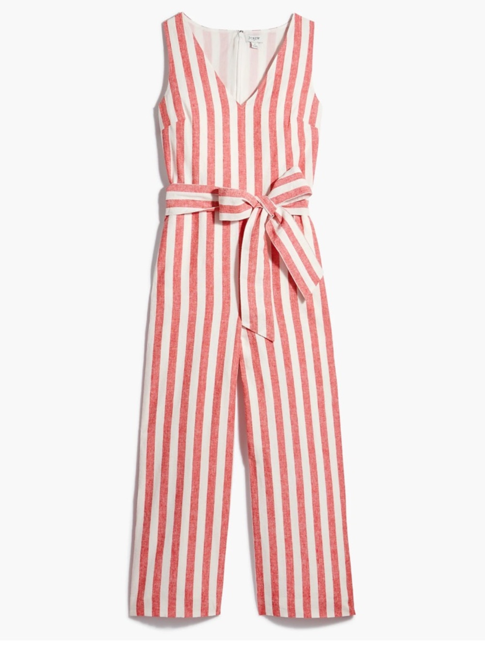 J. Crew Red & White Striped V-Neck Linen-cotton Wide leg Jumpsuit Womens 6